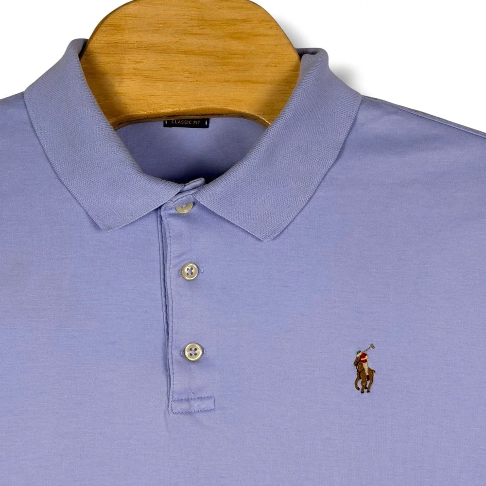 Polo Ralph Lauren Polo Shirt Mens L Blue Classic Fit Cotton Short Sleeve Pony